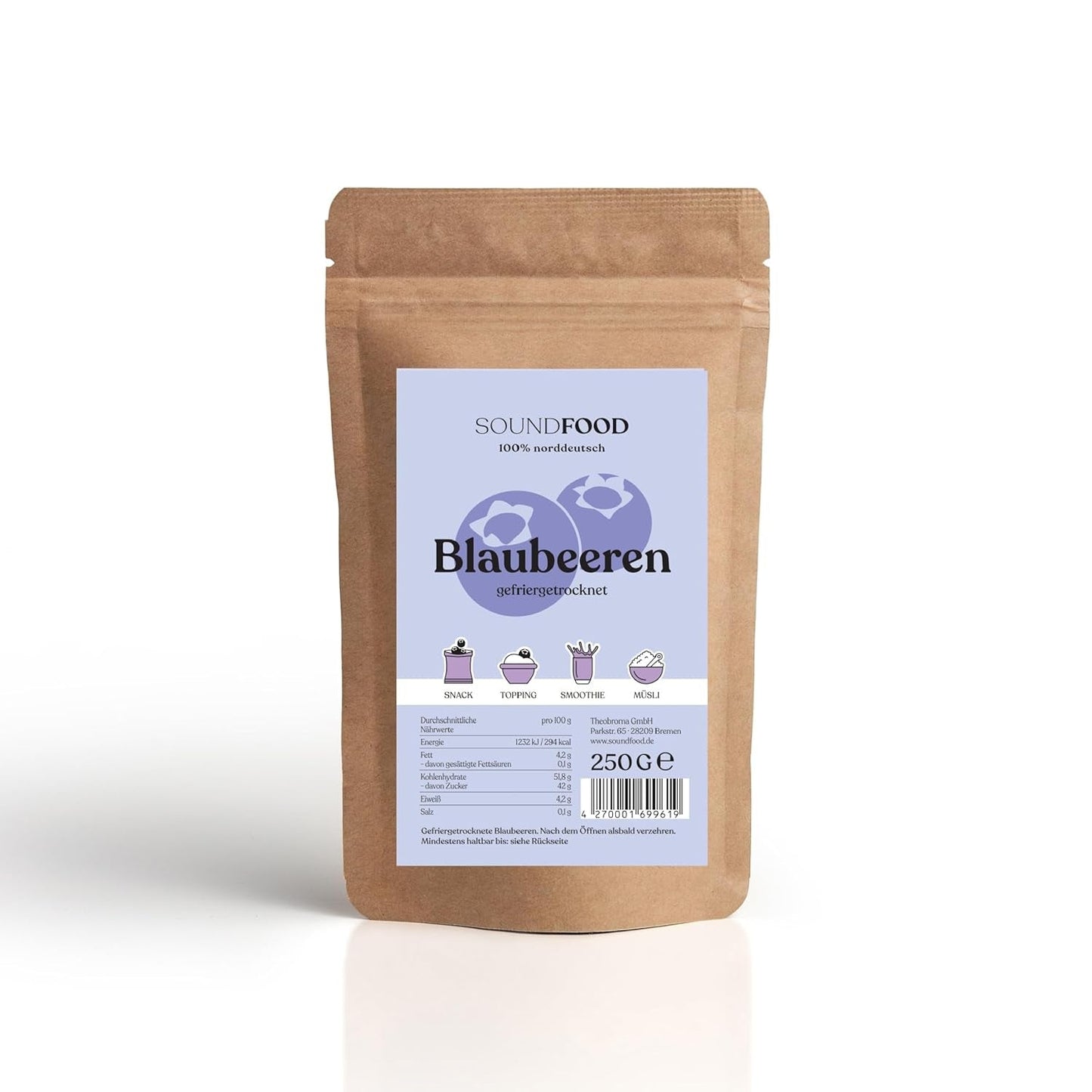 Bleuets | myrtilles lyophilisées, entières d'Allemagne | régional = 100% Allemagne du Nord | récolte 2024, 40 g Naty Shop produits déshydratés 250 G
