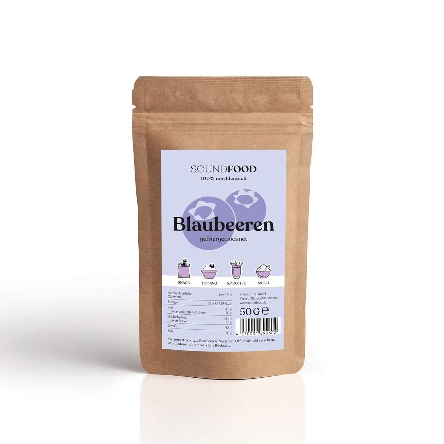 Bleuets | myrtilles lyophilisées, entières d'Allemagne | régional = 100% Allemagne du Nord | récolte 2024, 40 g Naty Shop produits déshydratés 40 G