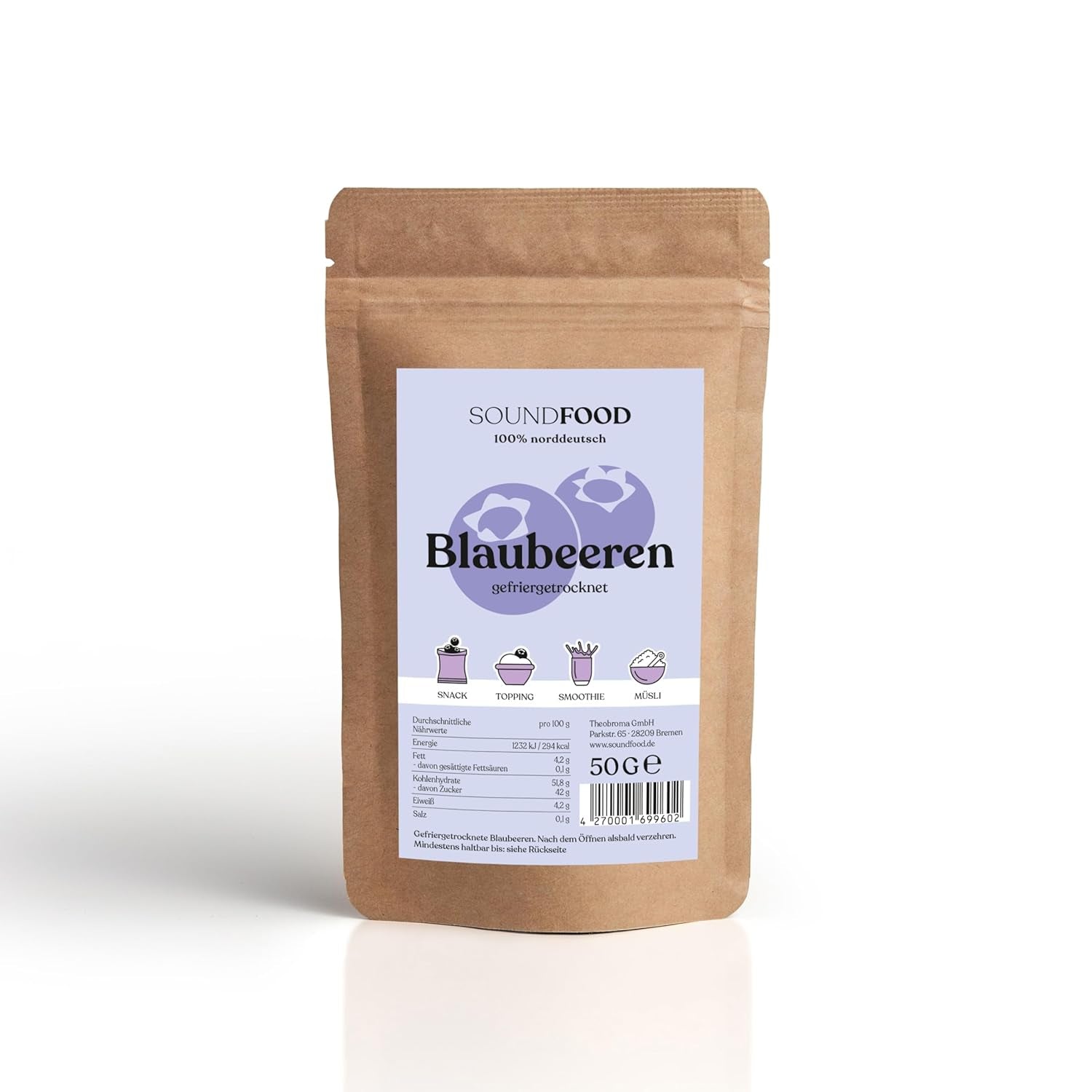 Bleuets | myrtilles lyophilisées, entières d'Allemagne | régional = 100% Allemagne du Nord | récolte 2024, 40 g Naty Shop produits déshydratés 40 G