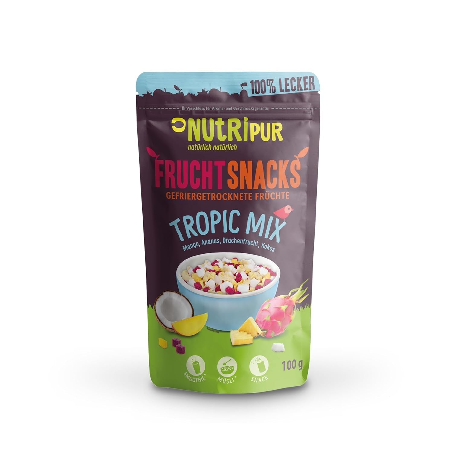 Mélange de fruits lyophilisés "Tropic-Mix" 100g I Fruits des bois et fruits secs I Mélange de noix de coco, fruit du dragon, mangue et ananas I NutriPur Produits déshydratés Naty Shop Titre par défaut