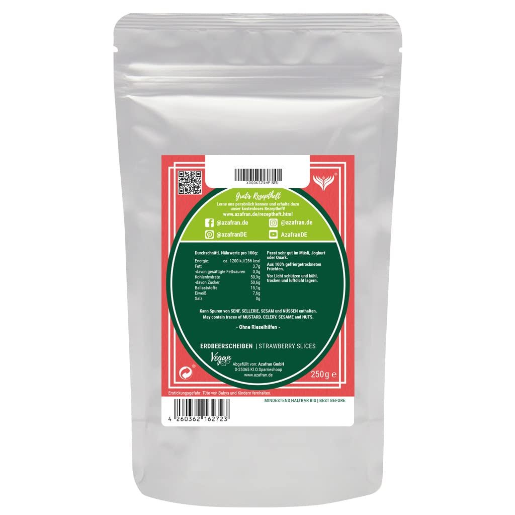 Tranches de fraises lyophilisées Azafran, fraises séchées naturelles en tranches 250g Produits déshydratés Naty Shop