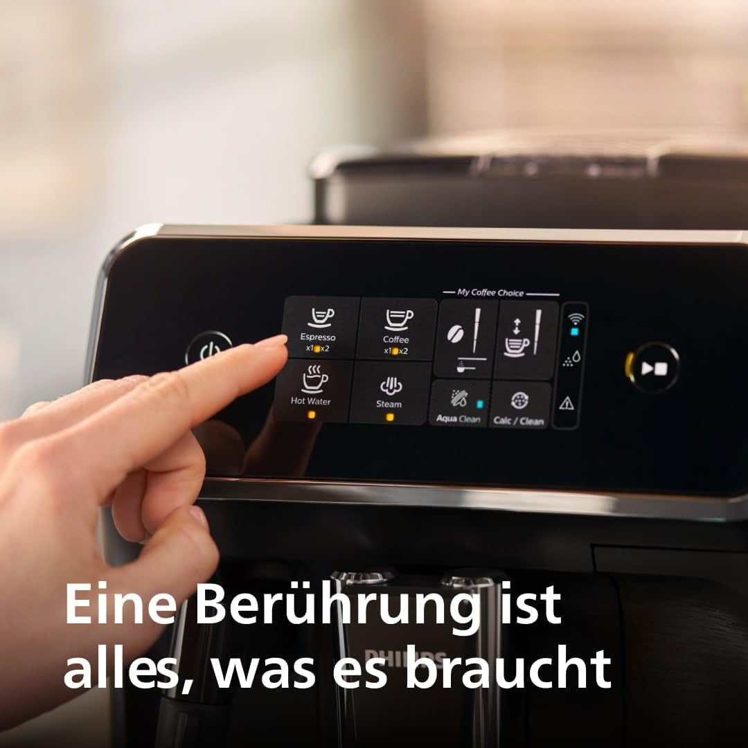 Machine à expresso automatique PHILIPS série 2200 - 2 spécialités de café, écran tactile, mousseur à lait classique, moulin en céramique, noir mat (EP2220/10)