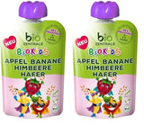 biocentral BioKids Purée de fruits Pomme Banane Framboise Avoine | 12x90g | Snack fruité sans sucre ajouté | Végétalien (Pack de 2)