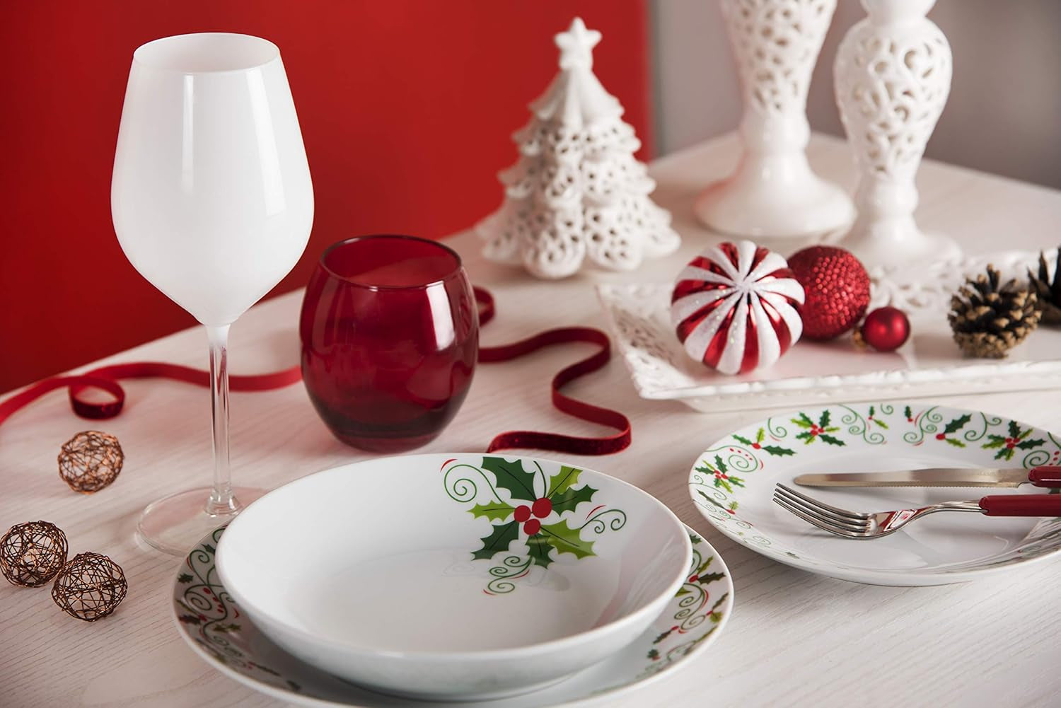 Excelsa SERV.TAV.18 PZ NOËL HOLLY Blanc