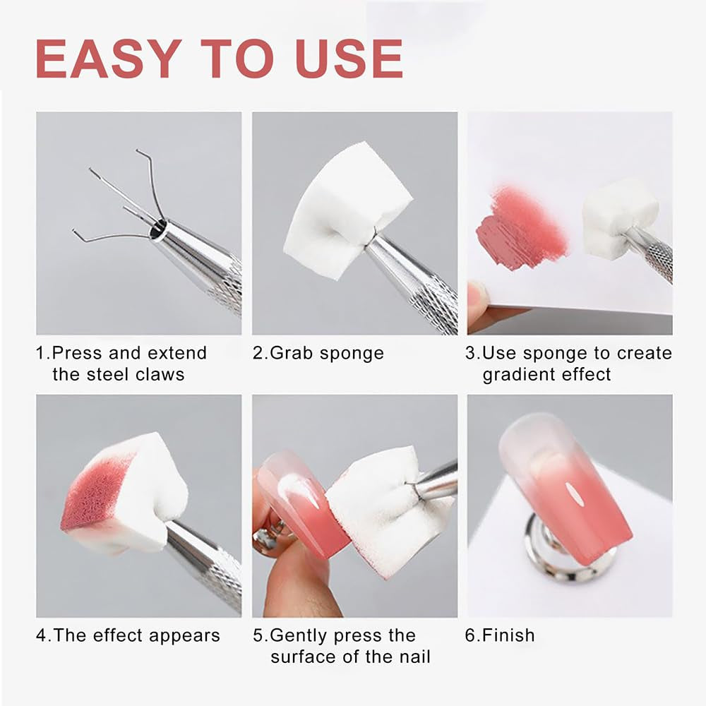 Pinceaux à ongles,100 pièces de pinceaux pour Nail Art avec pinces métalliques,éponge à ongles,pinsel à ongles,accessoires de manucure pour ongles,une variété de modèles d'art d'ongle dégradés à utiliser