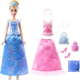 Poupée mannequin Mattel Disney Princess Toys Cendrillon avec 2 tenues, 9 accessoires, 2 hauts avec clips et 2 jupes. Histoires 2 en 1 inspirées du film Disney, JCR95