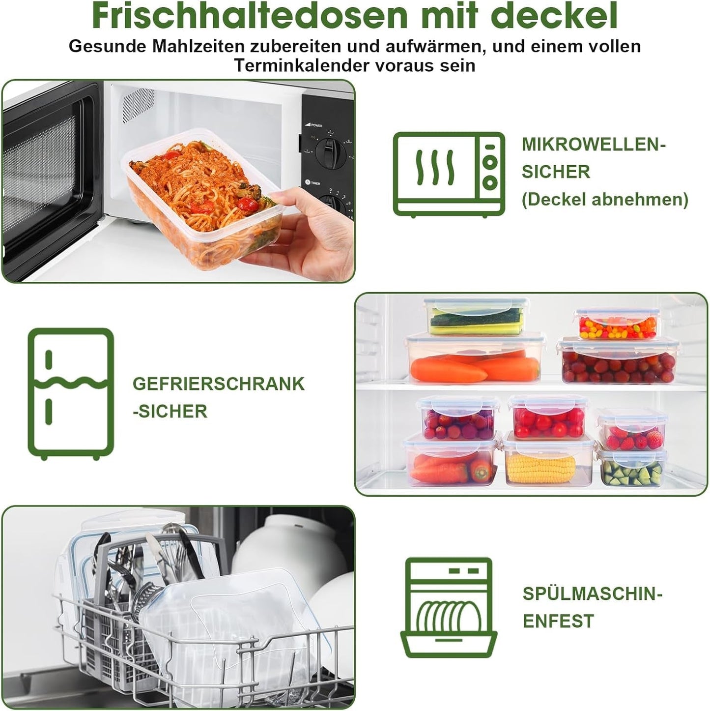 YASHE Pot de Conservation des Aliments avec Couvercle, Ensemble de 12 Pots de Conservation en Plastique, sans BPA, 100 % étanches, empilables et Transparentes, boîtes de Conservation des Aliments Naty Shop