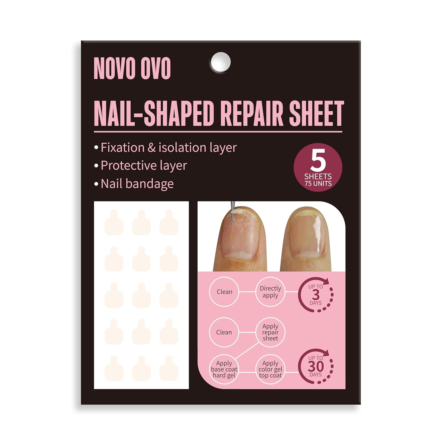 NOVO OVO 360 pièces facile à déchirer à presser sur feuille adhésive transparente double face pour nail art, emballage/stockage/pratique/accessoires, 30 pièces x 12 feuilles