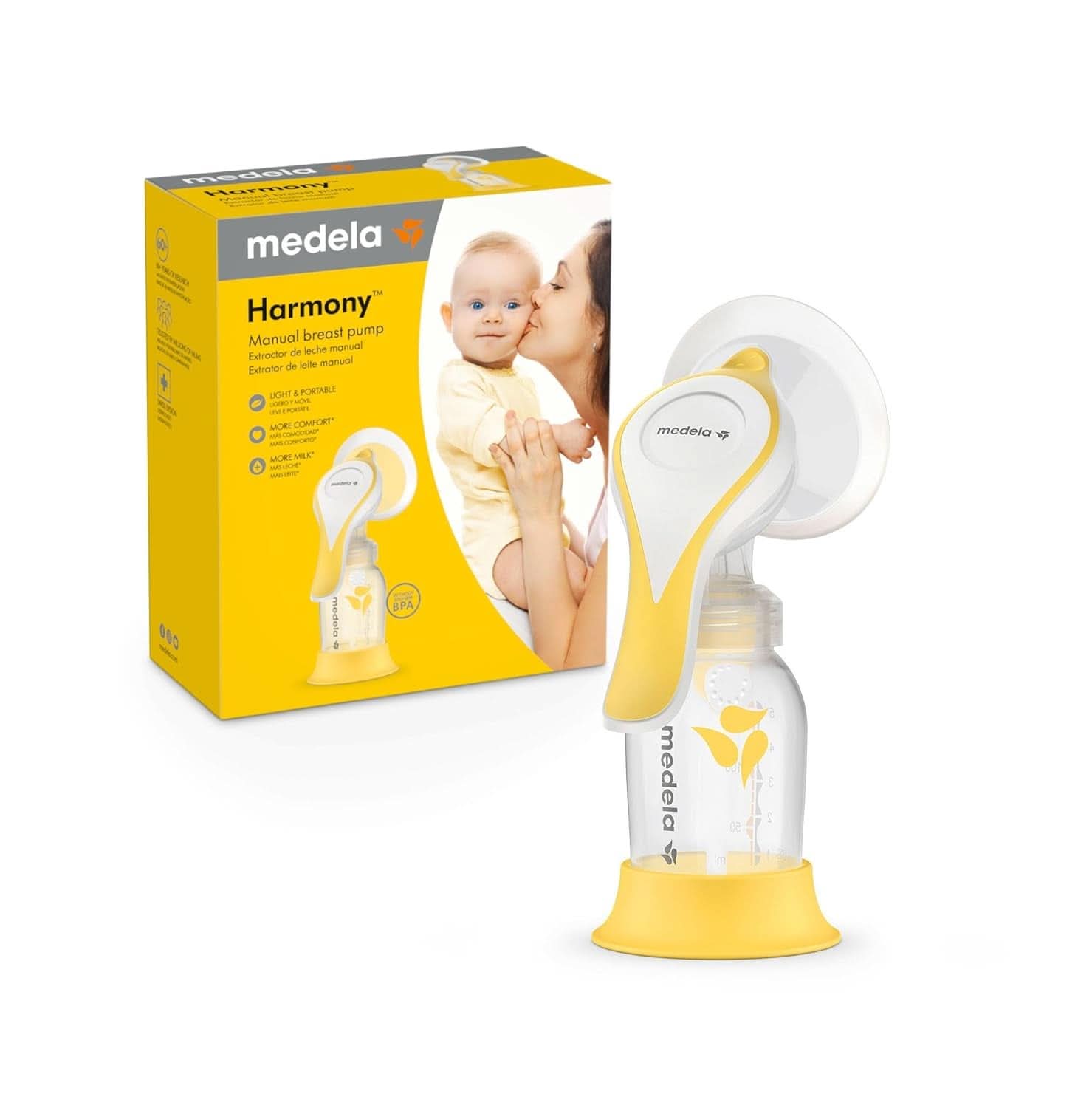 Tire-lait manuel Medela Harmony - Conception suisse compacte avec protections Personalfit Flex et technologie Medela 2-Phase Expression Accessoires Alimentation et allaitement Baby Naty Shop Tire-lait manuel