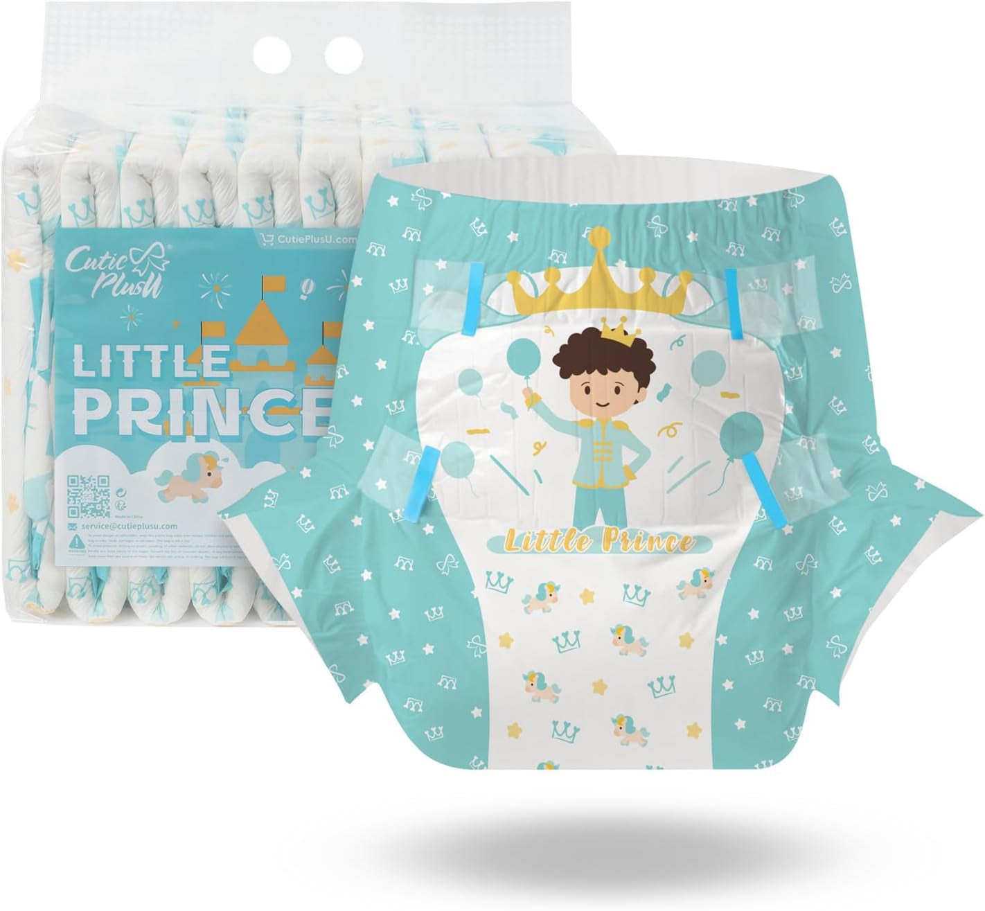 CutiePlusU Couches pour adultes, 10 pièces, culottes jetables pour incontinence avec drap pour femmes et hommes, absorption maximale pendant la nuit – Petite princesse (grande taille 94-119 cm)