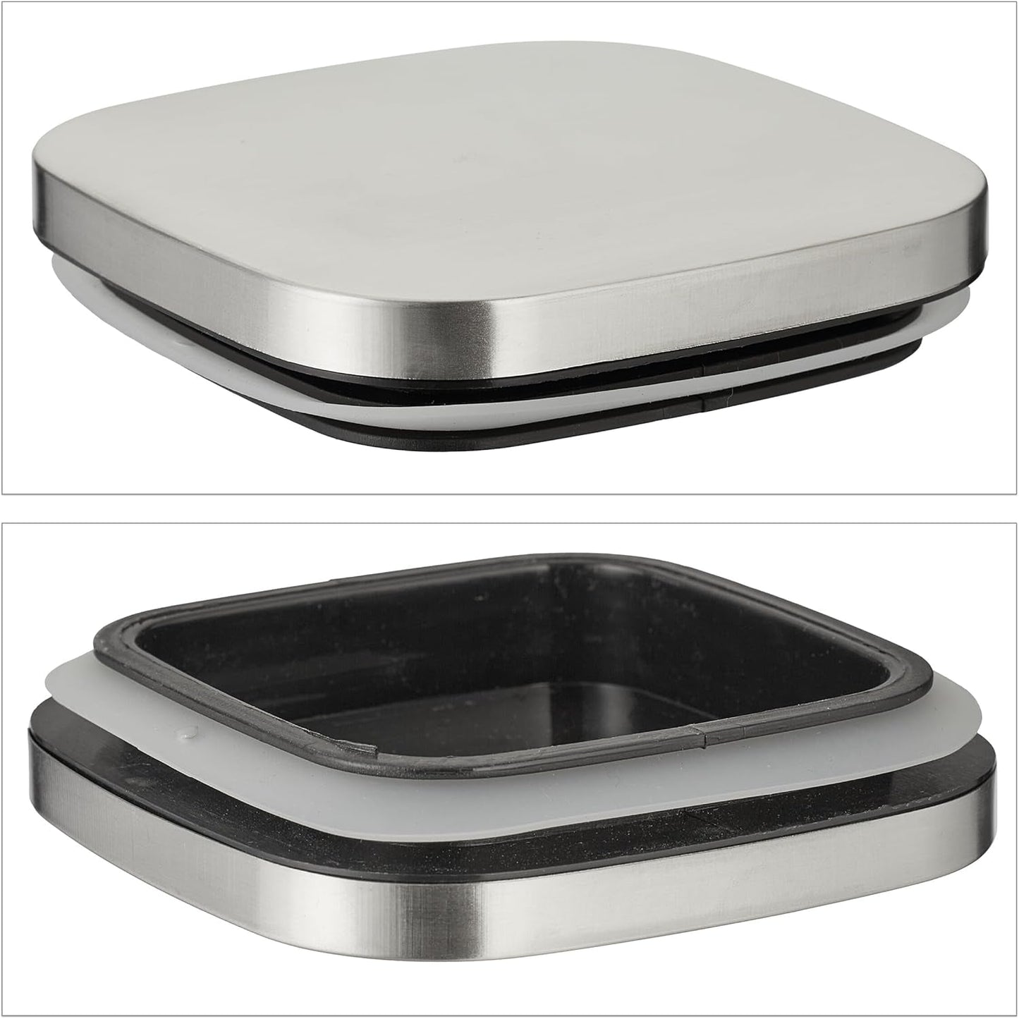 Lot de 3 bocaux de conservation Relaxdays avec couvercles, bocaux de conservation carrés de 600 ml, récipients en verre étanches, boîtes de conservation alimentaires transparentes/argentées Naty Shop