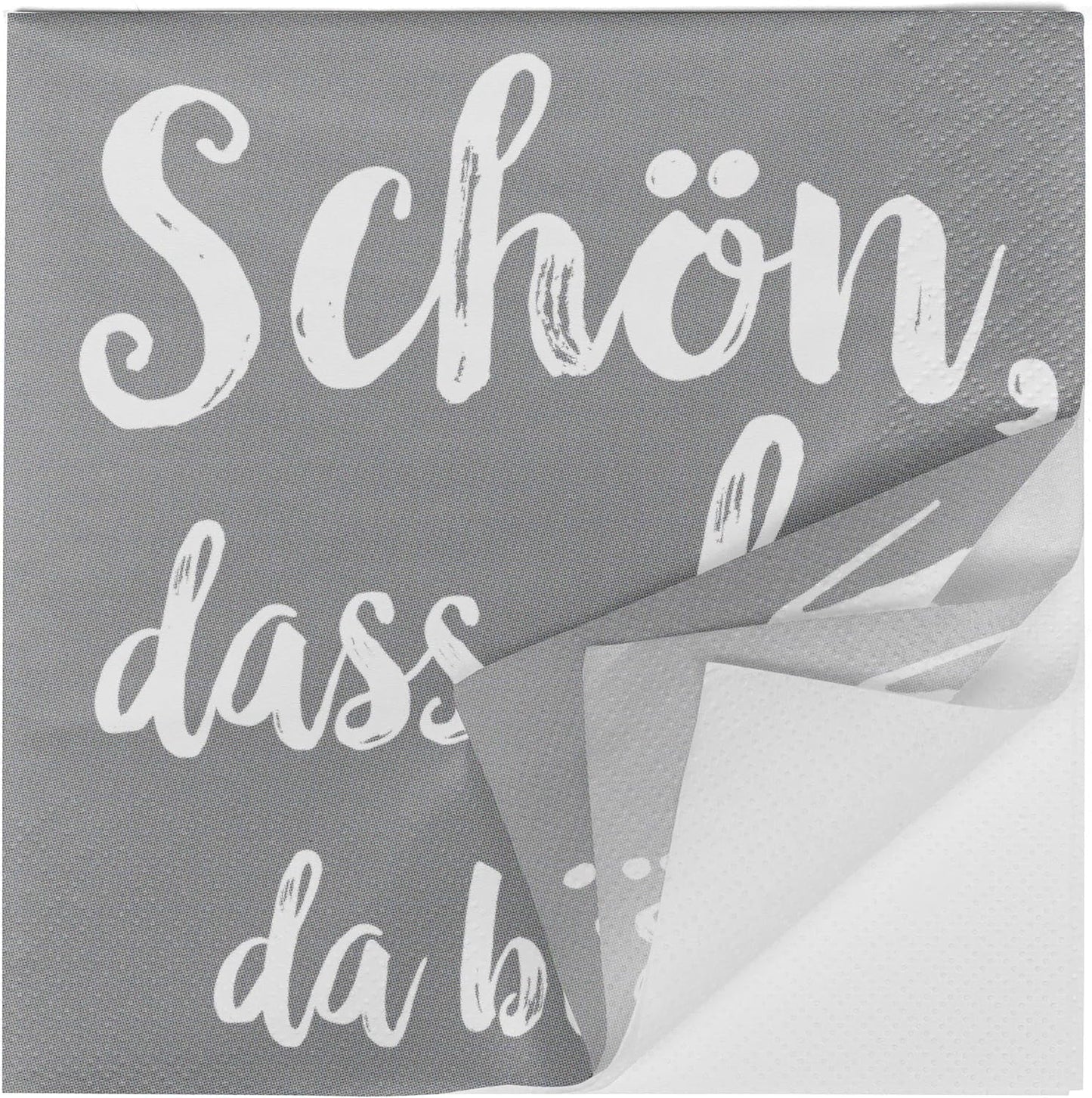 Serviettes de cocktail HEKU 'Schön Dass Du Da Bist', 3 couches, 25X25Cm, 150 pièces I Design élégant I Idéal pour les célébrations I Pratiquement emballé