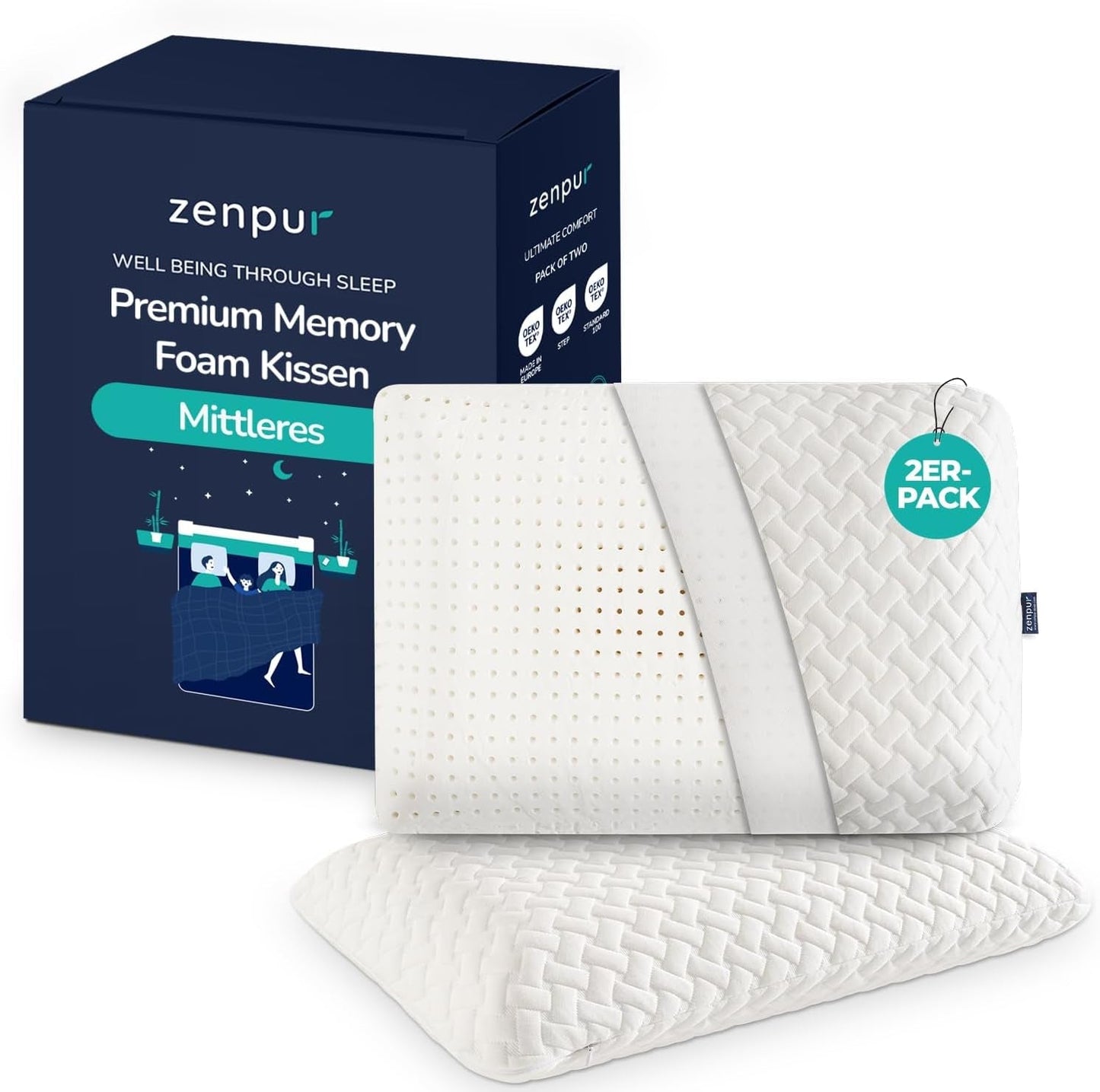 Lot de 2 oreillers pour soutenir la nuque 40X60-13Cm - Oreiller de couchage ergonomique pour la nuque et les épaules, certifié Oeko-Tex Oreillers orthopédiques cervicaux Naty Shop Medium Lot de 2 40 X 60 X 13 Cm