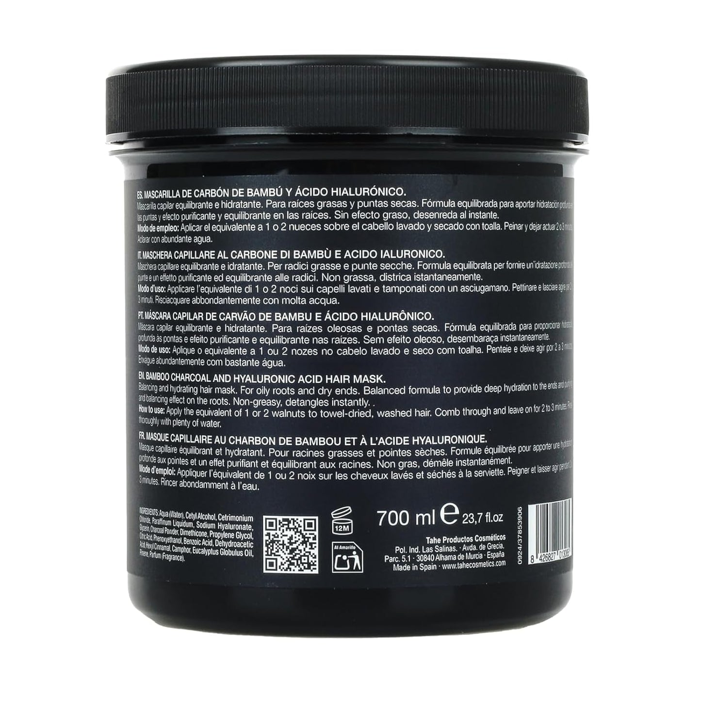 Thader Pharma Masque Capillaire Équilibrant au Charbon de Bambou et Acide Hyaluronique - Idéal pour racines grasses et pointes sèches, 700 ml Naty Shop Hair Mask
