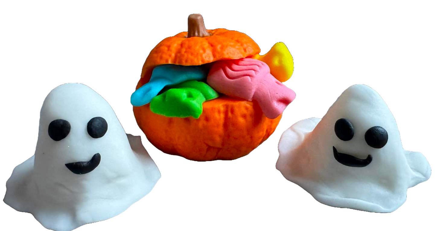 Lot de 3 décorations comestibles en pâte à sucre, Halloween, fantômes et citrouille avec bonbons Décorations en pâte à sucre Naty Shop