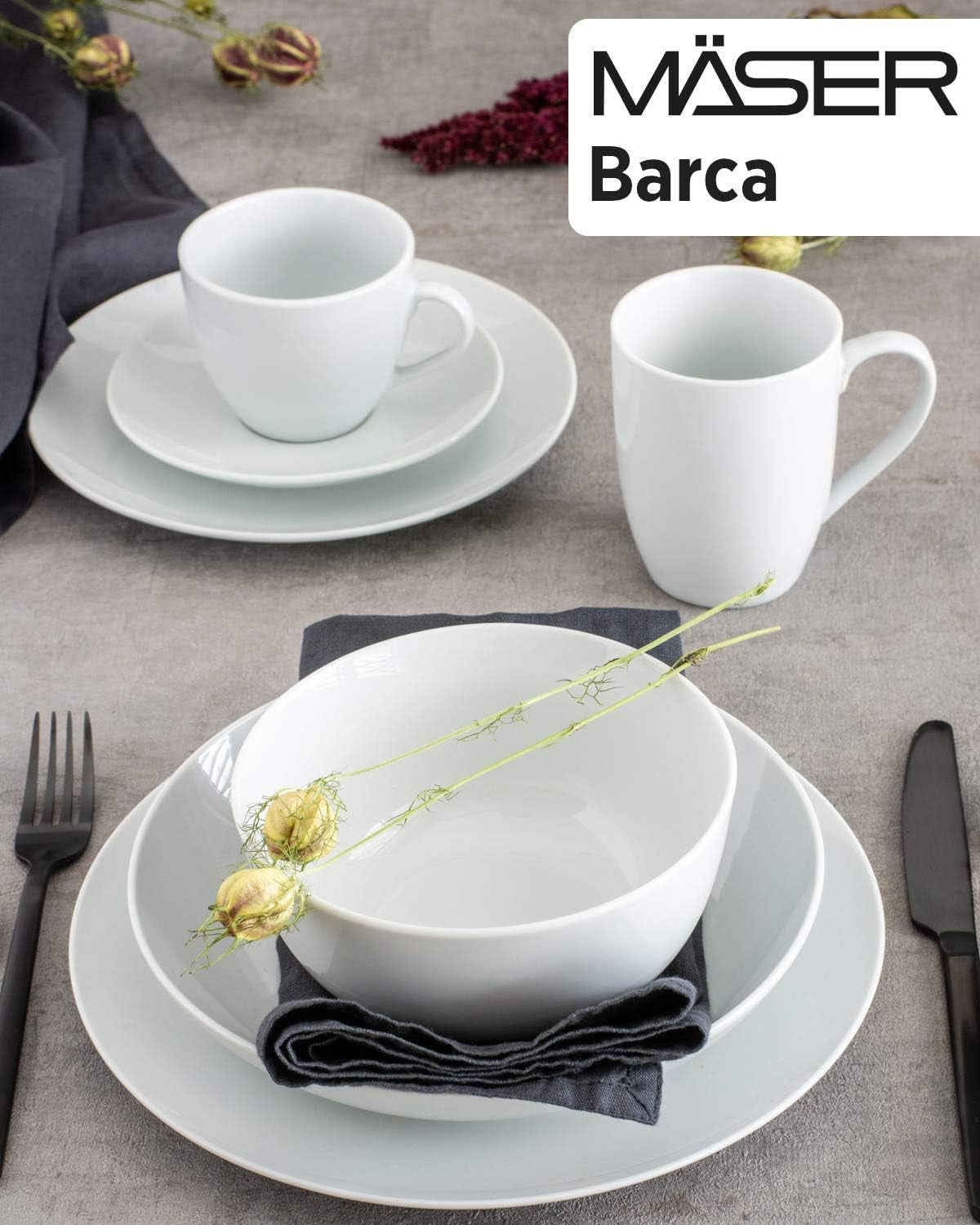 Mäser Barca service de table pour 6 personnes, lot de 12, porcelaine, blanc