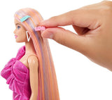 Barbie Totally Hair - Poupée avec cheveux arc-en-ciel extra longs faciles à coiffer et 10 accessoires de mode et de coiffure, robe à pois color block, pour 3 ans et plus, HKT96