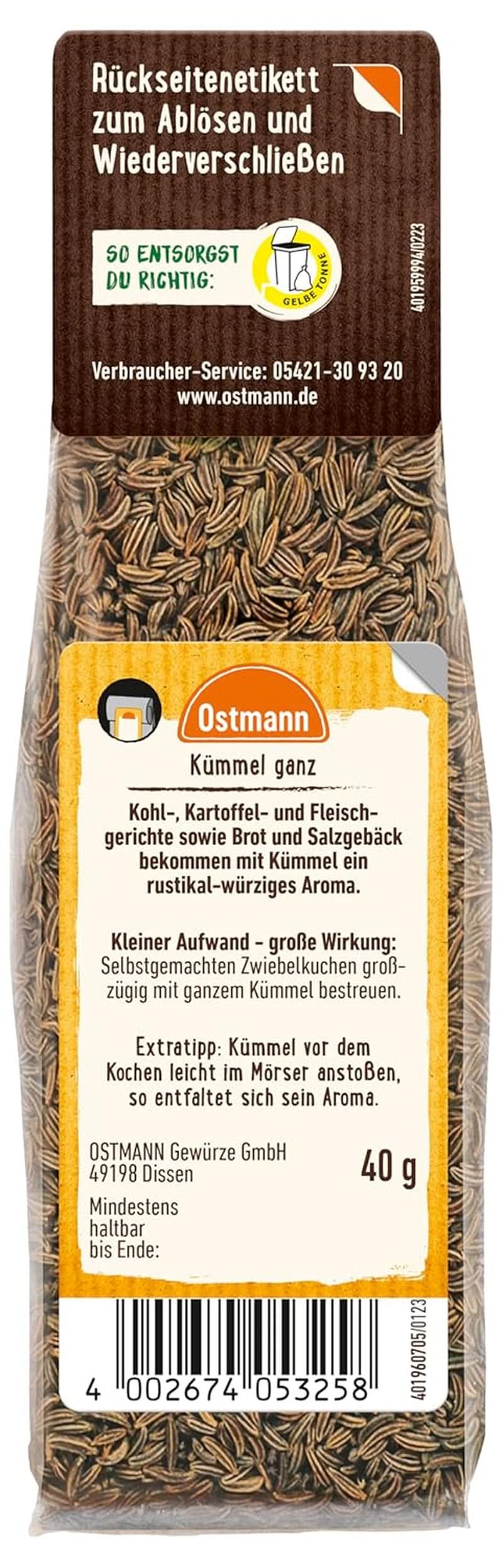 Ostmann - Cumin entier, pour aromatiser pain et pâtisseries, 40 grammes Condimente Naty Shop