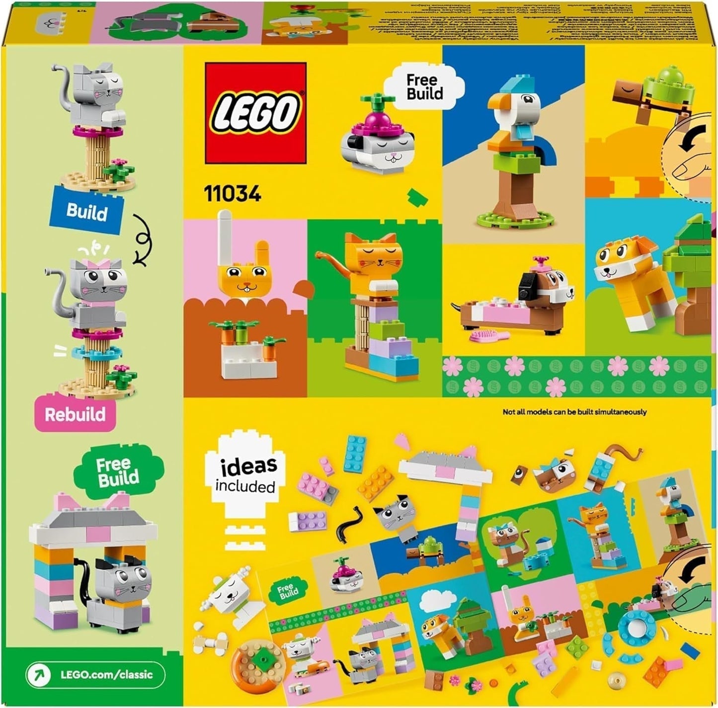 LEGO Classic Creative Animals, boîte avec des briques colorées, construisez des figurines d'animaux en briques comme un chien, un chat, un lapin, un hamster et un oiseau, jouet de construction pour garçons et filles à partir de 5 ans 11034 Jeux de construction Besuche den LEGO-Store