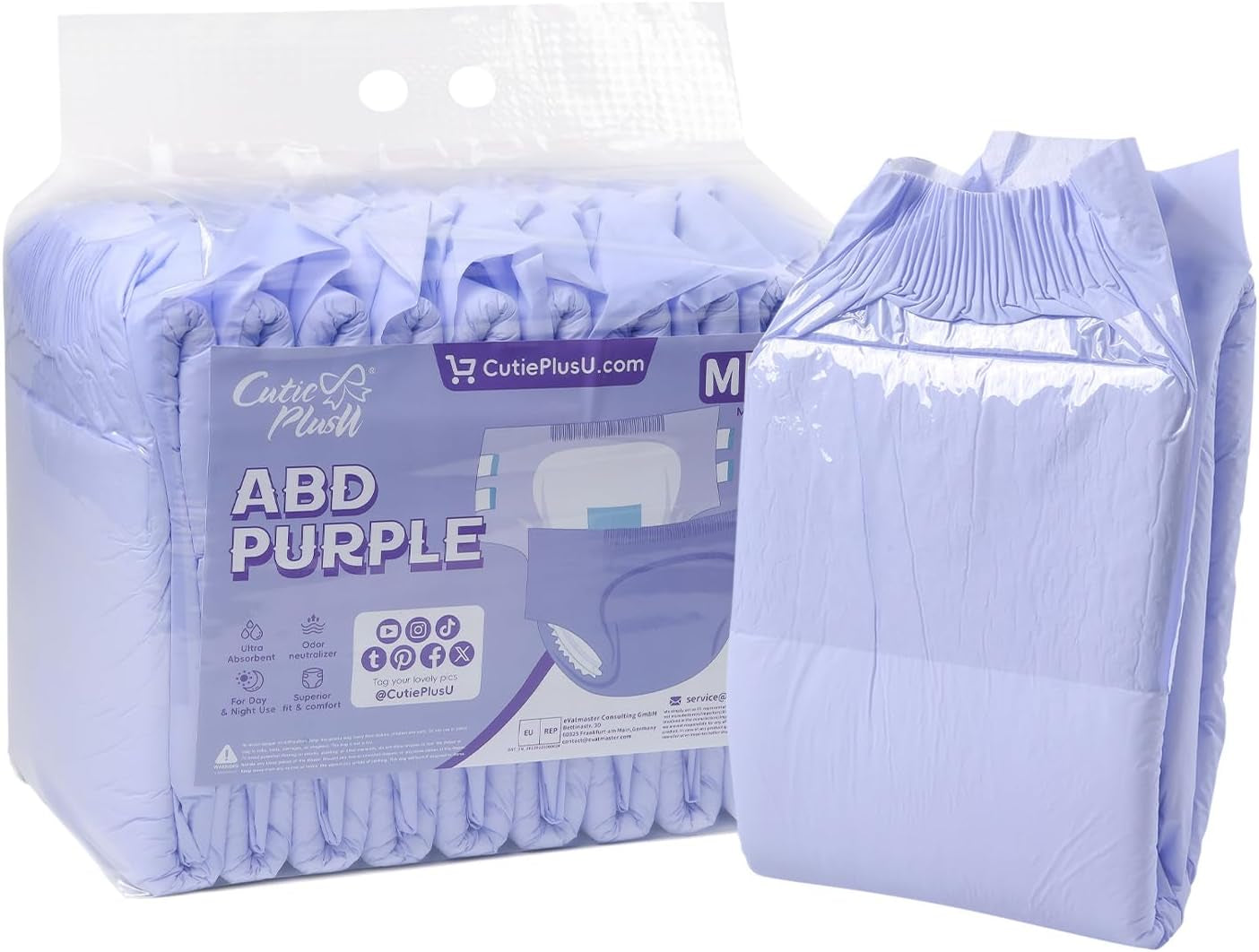 CutiePlusU Lot de 10 couches jetables pour incontinence avec boucles pour femme et homme, absorption maximale pendant la nuit – Blanc (taille moyenne 71-96 cm)