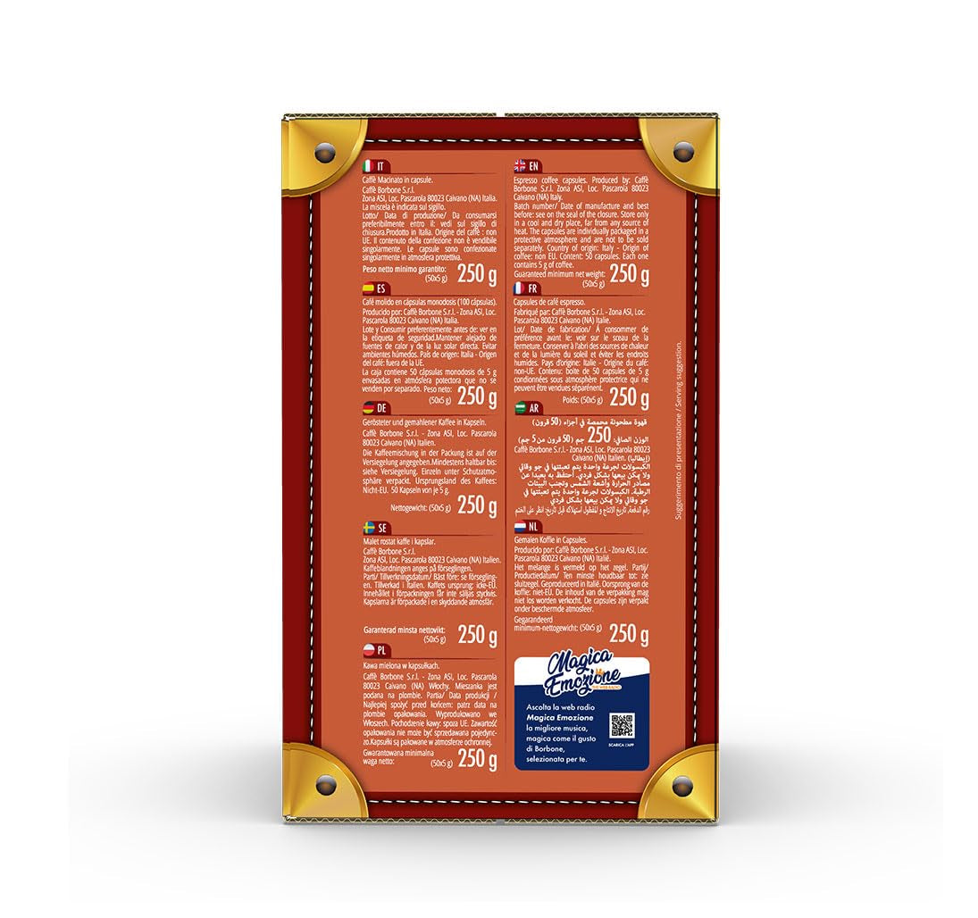 Caffè Borbone Respresso, Mélange de café léger, 50% Weniger Kaffein als die Blue Mishung - 50 Kapseln - Compatible avec Nespresso®* Haushalts-Espressomaschinen