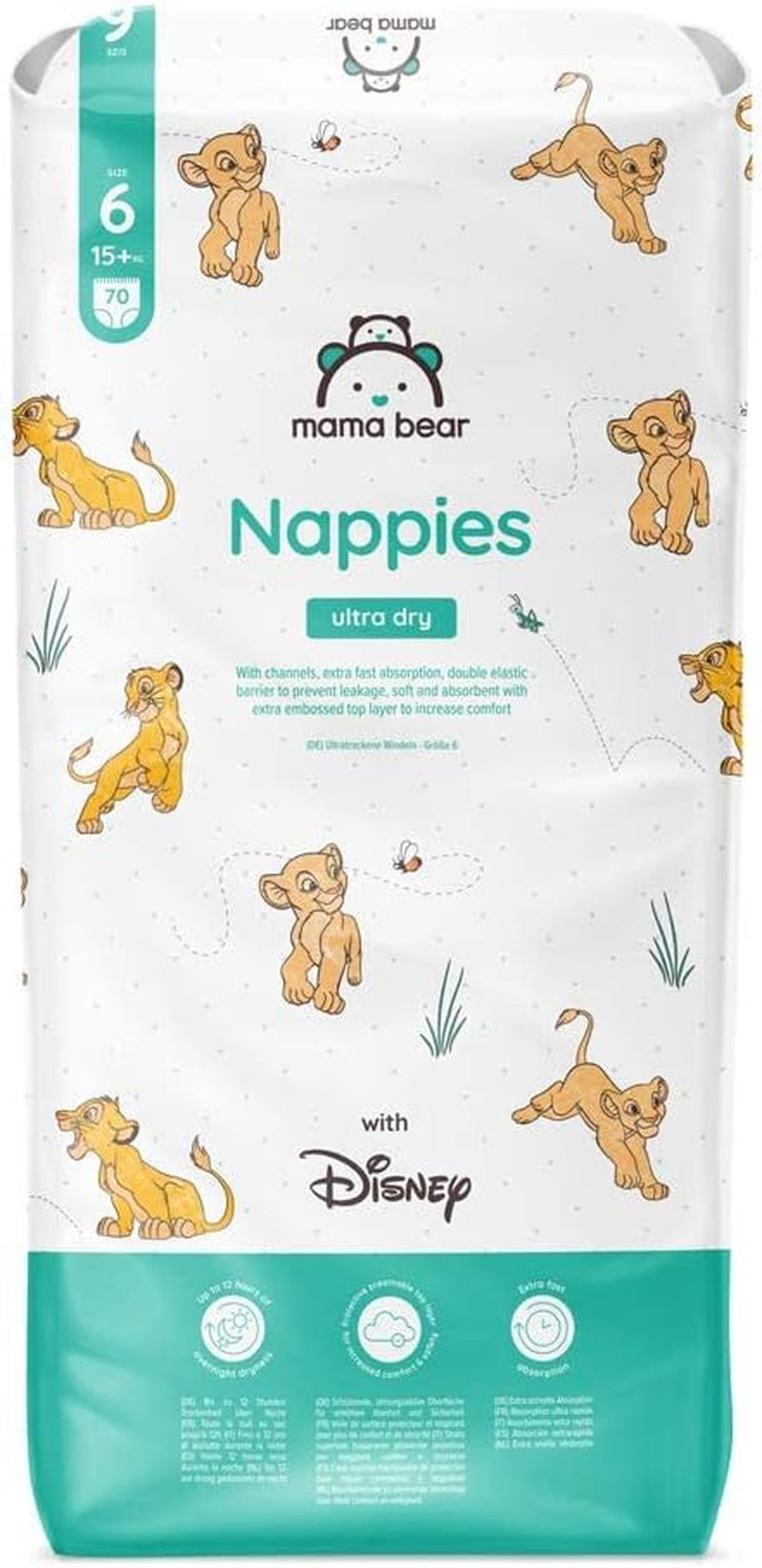 Marque Amazon : Mama Bear Disney Couches Ultra Dry, taille 3 (4-9 kg) – Boîte mensuelle, blanche, 172 pièces (2 paquets de 86)