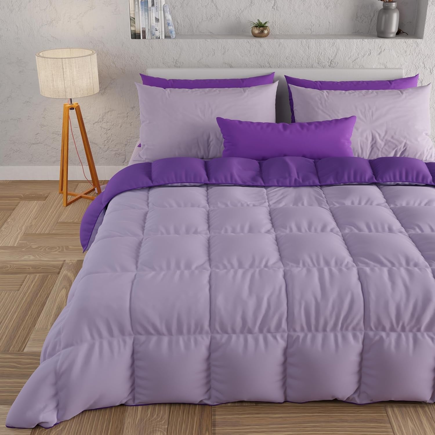 PETTI Artigiani Italiani - Couette d'hiver pour lit double, maxi, monochrome, double face, blanc, gris, 100% Made in Italy Couettes et couettes Naty Shop Plum Taille du lit 170-180X200 : [Couette 260 X 270 Cm]