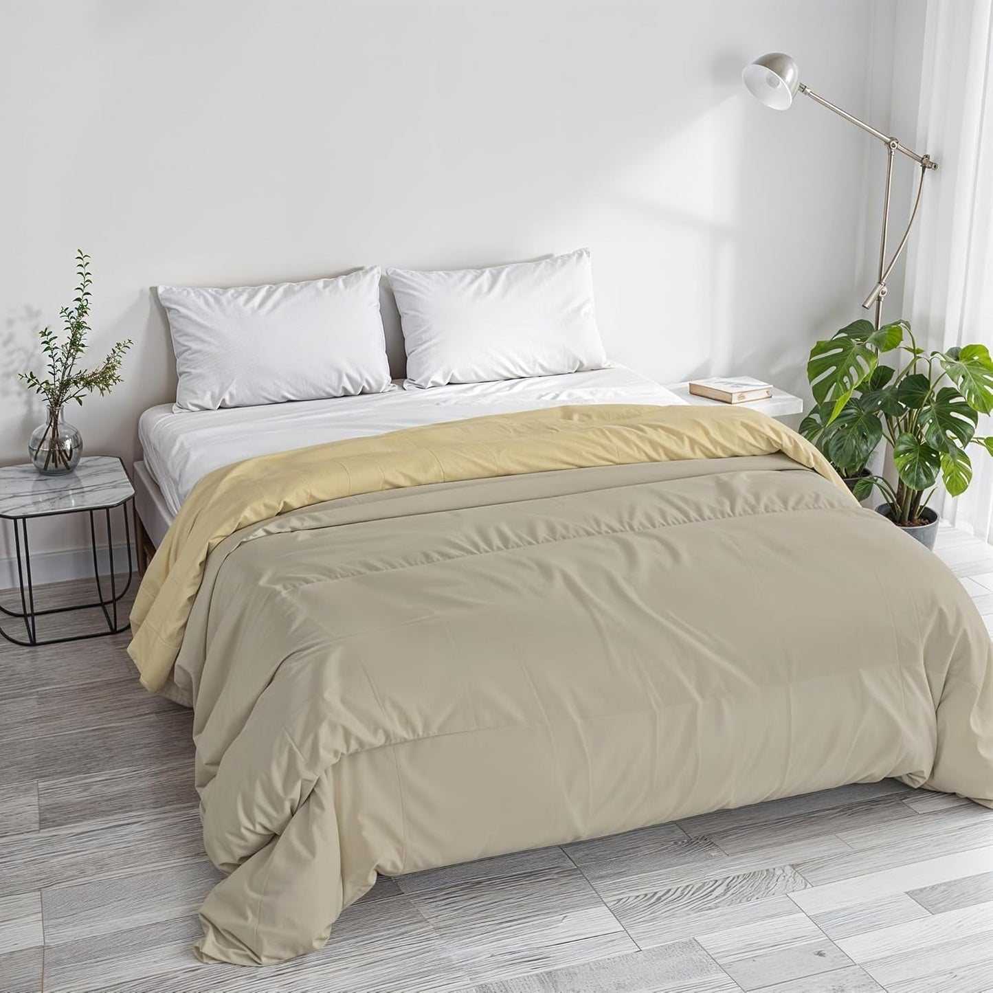 Couverture d'hiver basique, unie et doublée, vert foncé/crème, 200X245Cm Naty Shop Couettes et couettes Taupe/crème 250X245Cm