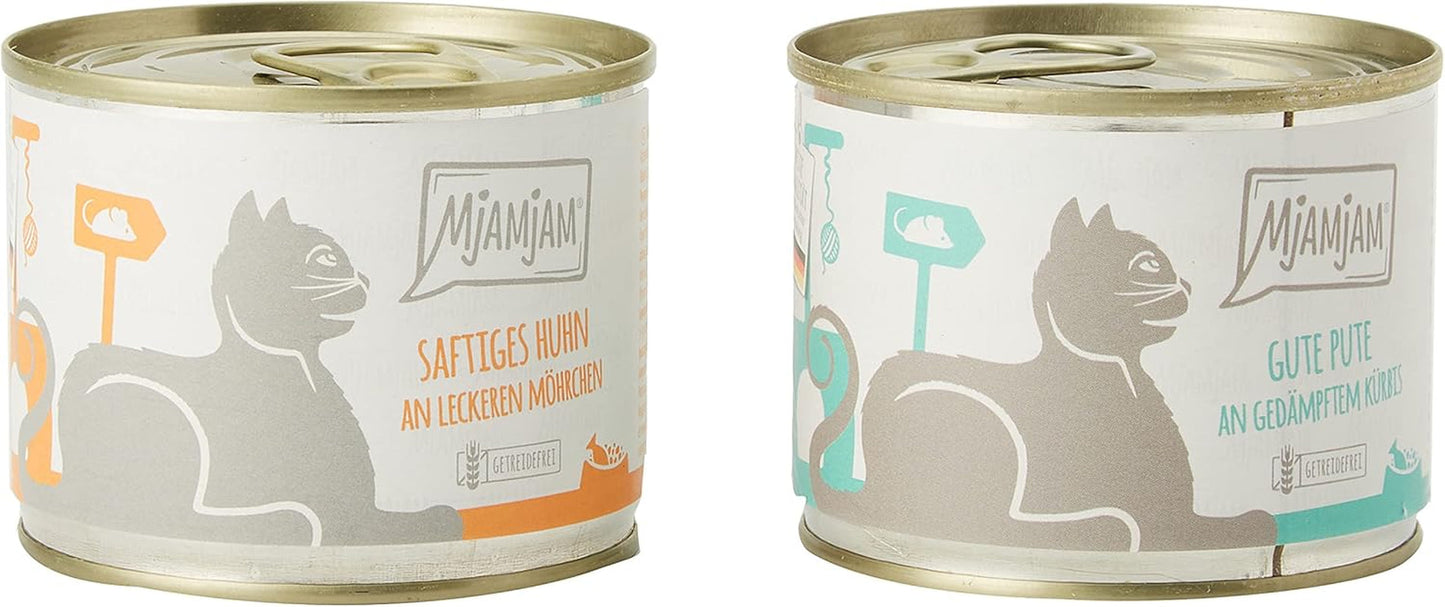 MjAMjAM - Nourriture humide premium pour chats - Monopack I - au poulet et à la dinde, pack de 6 (6 x 200g), sans céréales avec un supplément de viande
