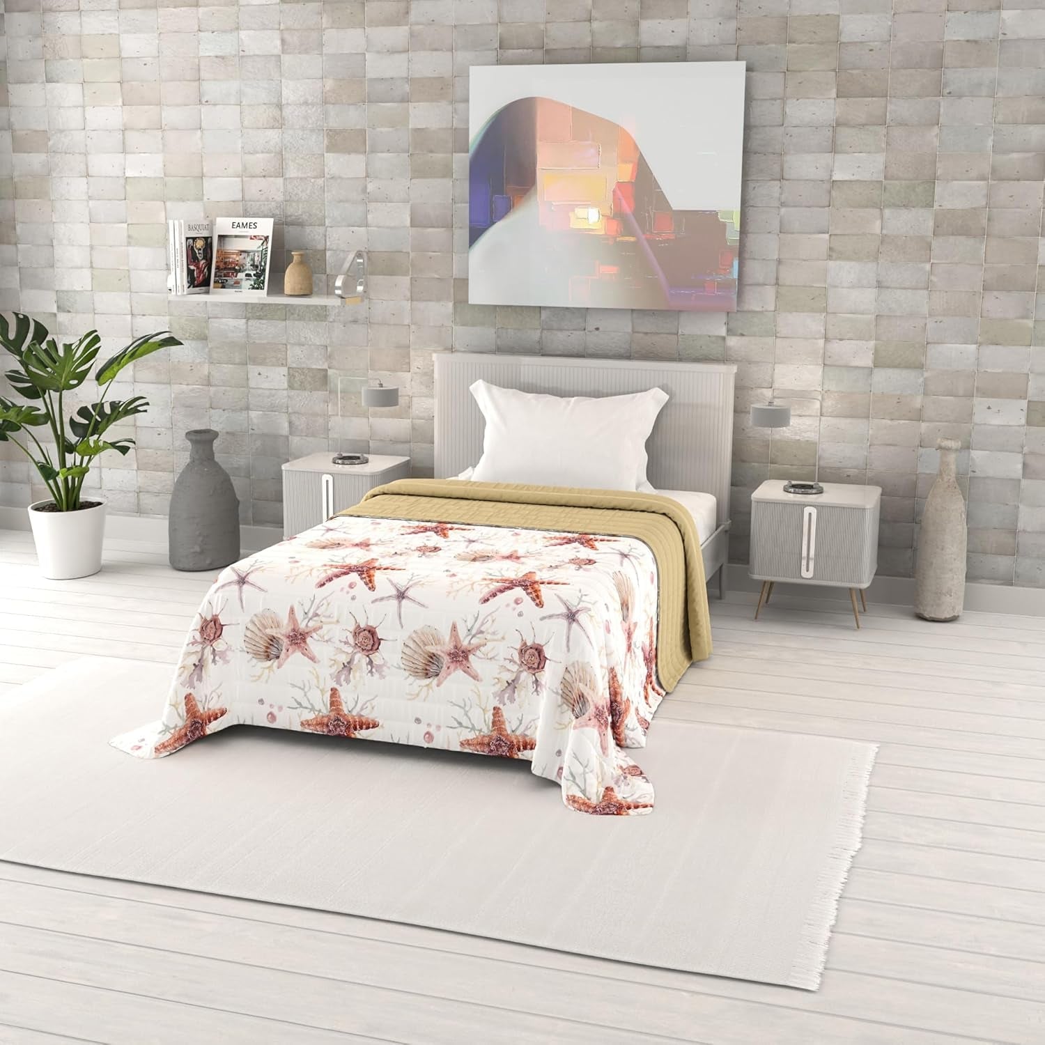 Couette d'été imprimée fantaisie, rembourrage en polyester, pétales, 260 x 270 cm.