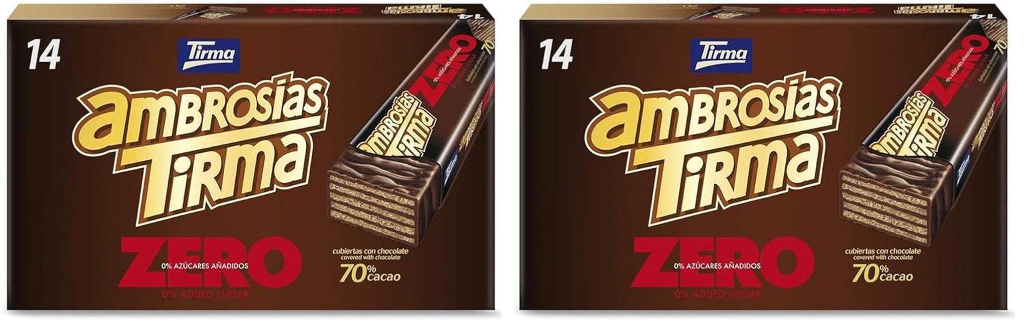 Gaufres au chocolat noir Tirma 70% cacao | Sans sucre ajouté | Convient aux régimes céto | Faible teneur en glucides | Pour les diabétiques Gaufrettes au chocolat Multi Pack | 3 pièces | 64,5g
