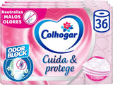 Colcasa Care & Protect 3 x 12 papier toilette avec technologie de blocage des odeurs, neutralise les mauvaises odeurs, paquet de 36 rouleaux, 3 épaisseurs, rouleaux roses parfumés frais