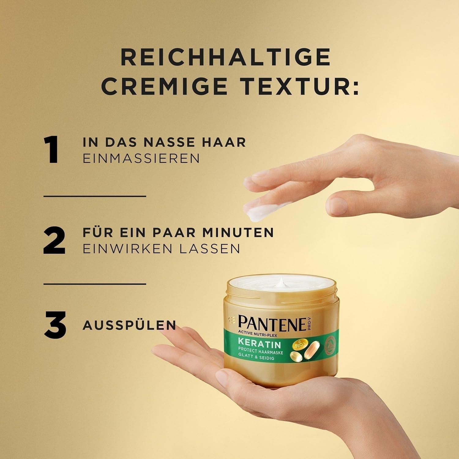 Pantene Pro-V Smooth & Silky Keratin Protect Masque Capillaire 500 ml pour cheveux bouclés et secs, Jusqu'à 72 heures de cheveux lisses et brillants en une seule application, Avec formule Pro-V et Masque capillaire Actif Nutri-Plex Naty Shop