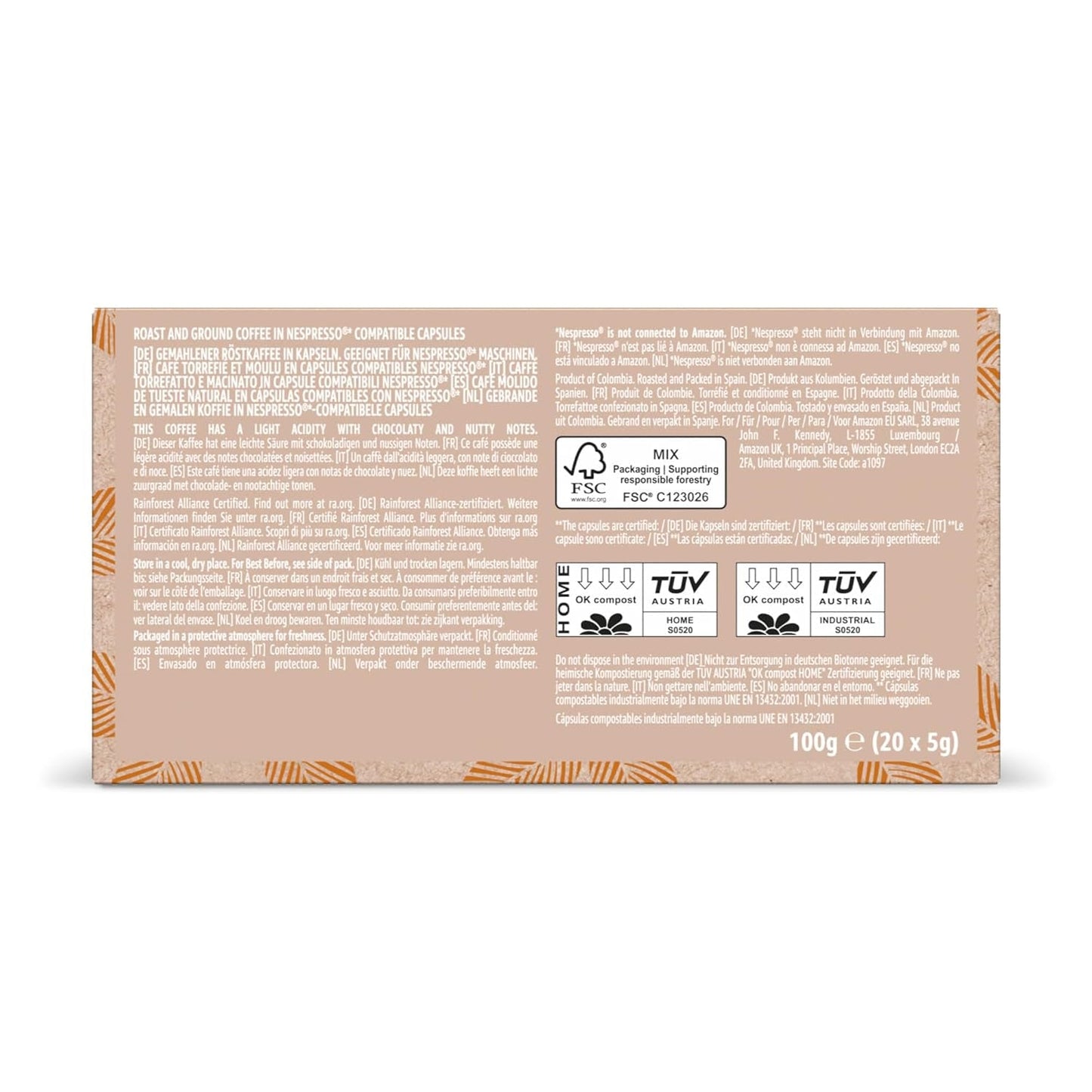 Par Amazon Capsules de café Heimkompostierbare, compatibles avec Nespresso, 100 % Arabica colombien, 20 pièces – Certifié Rainforest Alliance