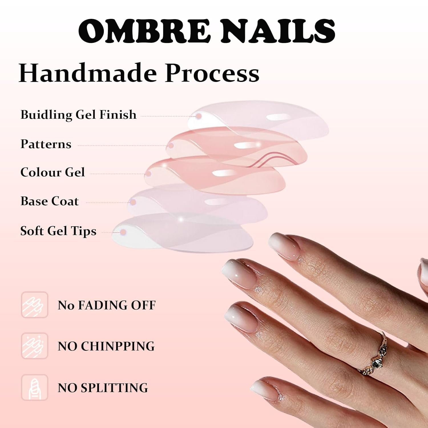 Ensemble de 240 faux ongles courts – Faux ongles artificiels naturels courts à coller – Ongles artificiels dégradés nus pour extensions d'ongles en boîte (dégradé nu)