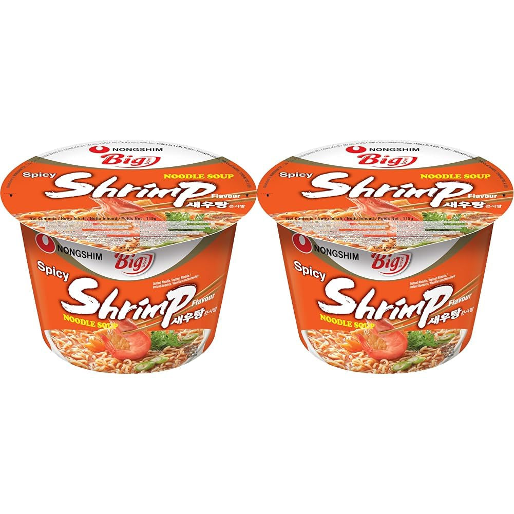 Nouilles instantanées Nong Shim aux crevettes, grand bol – Soupe ramen coréenne – Préparation rapide – 115 g (1 paquet)