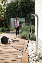 GF SRL, Aquapop Gris Édition Limitée avec tuyau textile auto-extensible de 25 m Fabriqué en Italie, sac en plastique souple, buses et raccords Lancia 8 pour l'irrigation du jardin, gris foncé