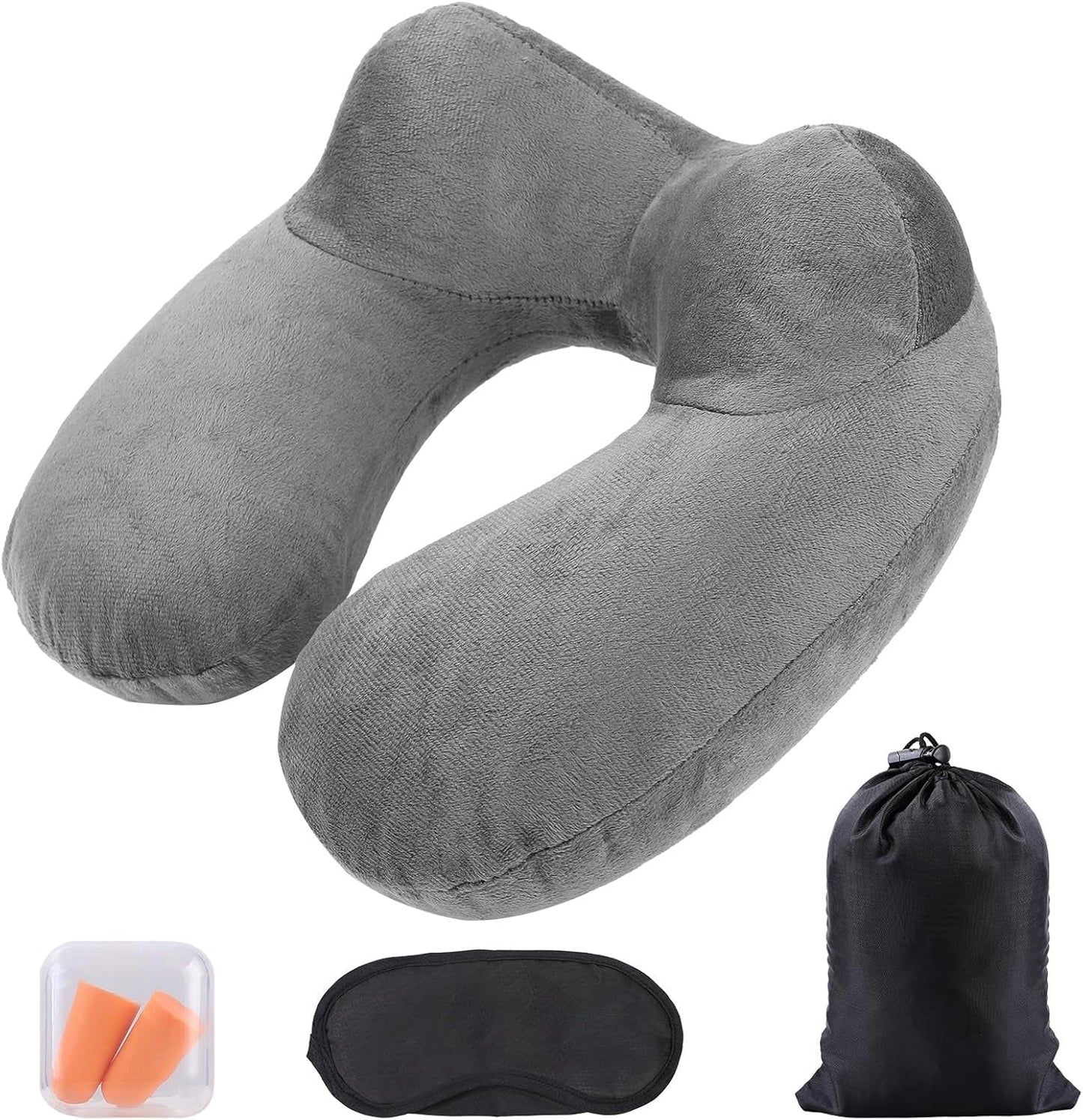 Aiqinu Oreiller Gonflable pour Le Cou, Oreiller Gonflable Compact pour Le Cou Rapide avec Housse d'oreiller Lavable pour Les Voyages en Voiture, Avion, Train, Bureau, Oreillers de Voyage en Famille Naty Shop Gris