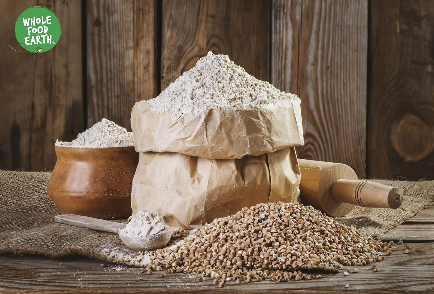 Farine de sarrasin biologique Wholefood Earth 1kg | Cruel | Sans OGM | Végétalien | Certifié biologique