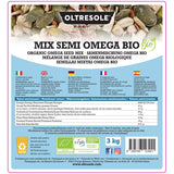 Mélange de graines Omega Bio 3 kg (mélange de graines de courge, de tournesol et de lin), un mélange de 3 graines oléagineuses brutes entières, riches en protéines, fibres et acides gras oméga-3