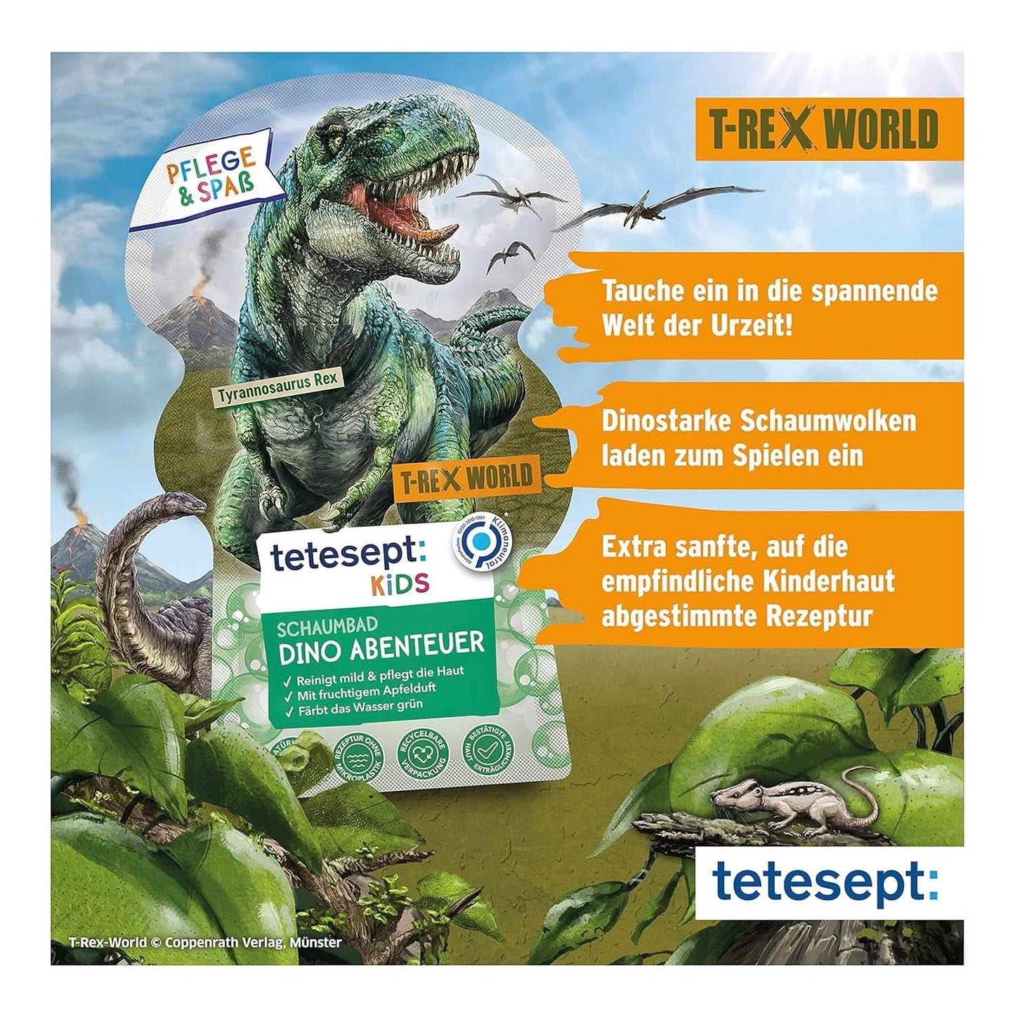 Tetesept Kids Dino - additif de bain pour enfants, mousse, colore le vert d'eau, 40 ml Naty Shop