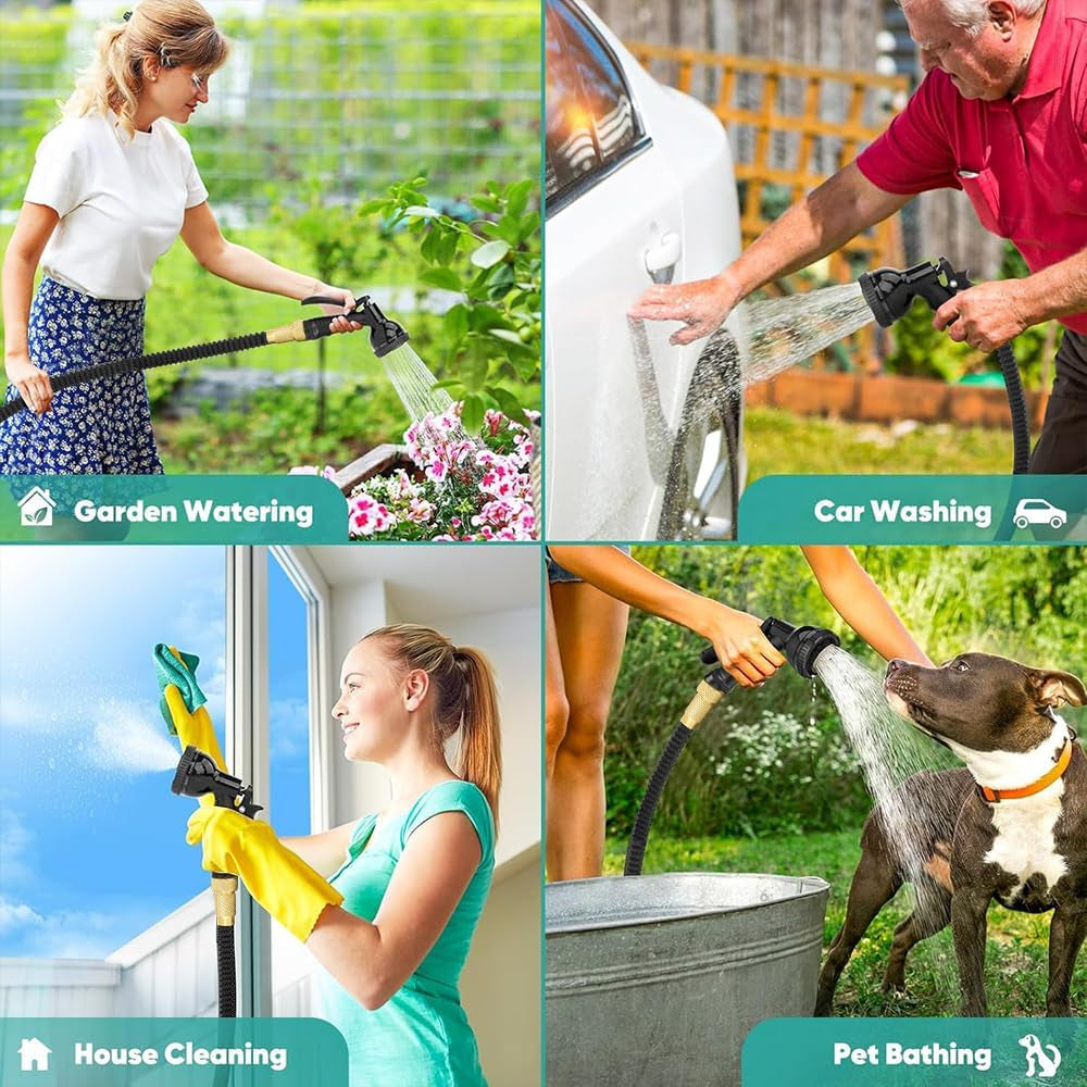 Tuyau d'arrosage flexible extensible de 15 m, tuyau d'arrosage flexible avec 8 fonctions de pulvérisation, tuyau d'arrosage flexible de 1/2" à 3/4", pour arrosage du jardin, lavage de voiture, lavage et arrosage