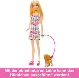 Barbie Dog Duo Poupée et accessoires, y compris chiot et grand chien avec fauteuil roulant, laisse, bol de nourriture, lit pour animal de compagnie et récompenses en os, pour 3 ans et plus, HTK37