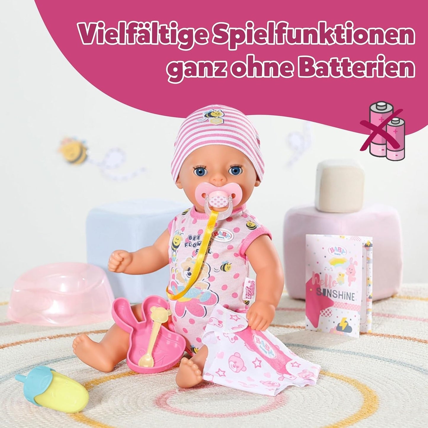 BABY Born Lena (Girl) - poupée 36 cm - 7 fonctions, y compris accessoires et matelas - Fonctionne entièrement sans piles - Convient aux petits enfants à partir de 1 an