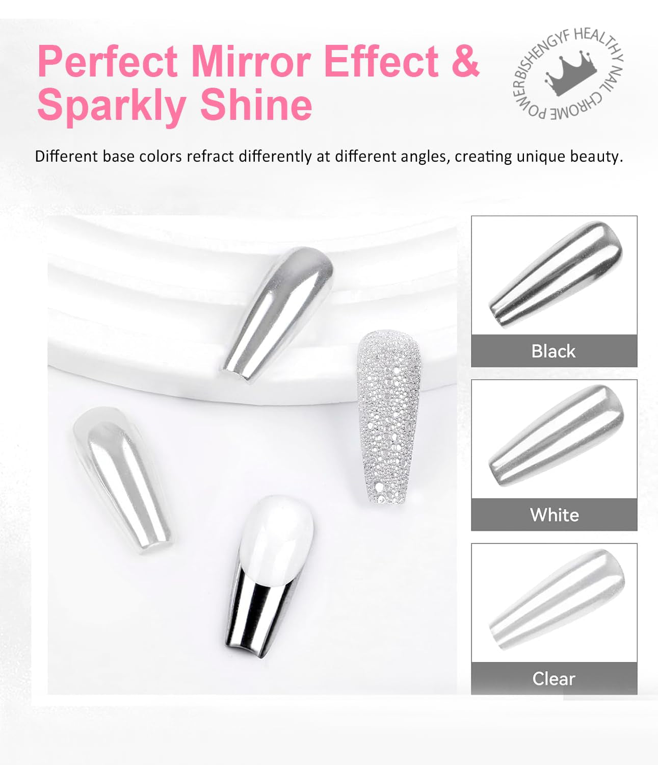 BISHENGYF Silver Chrome Nail Powder - Metal Holo Chromfarbener Nagelpuder, 1G Cromepulver Nägel Glitzer Glänzende Silver Nagelpulver Spiegeleffekt Pigment Nagelkunst, DIY-Design-Dekor Frauen Geschenk