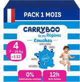 - Couche taille 4 (7-18 kg) – saine et extrêmement absorbante – étanche 12 heures – ohne unerwünschte Substanzen – fabriquée en France – prix abordable – 132 couches jetables