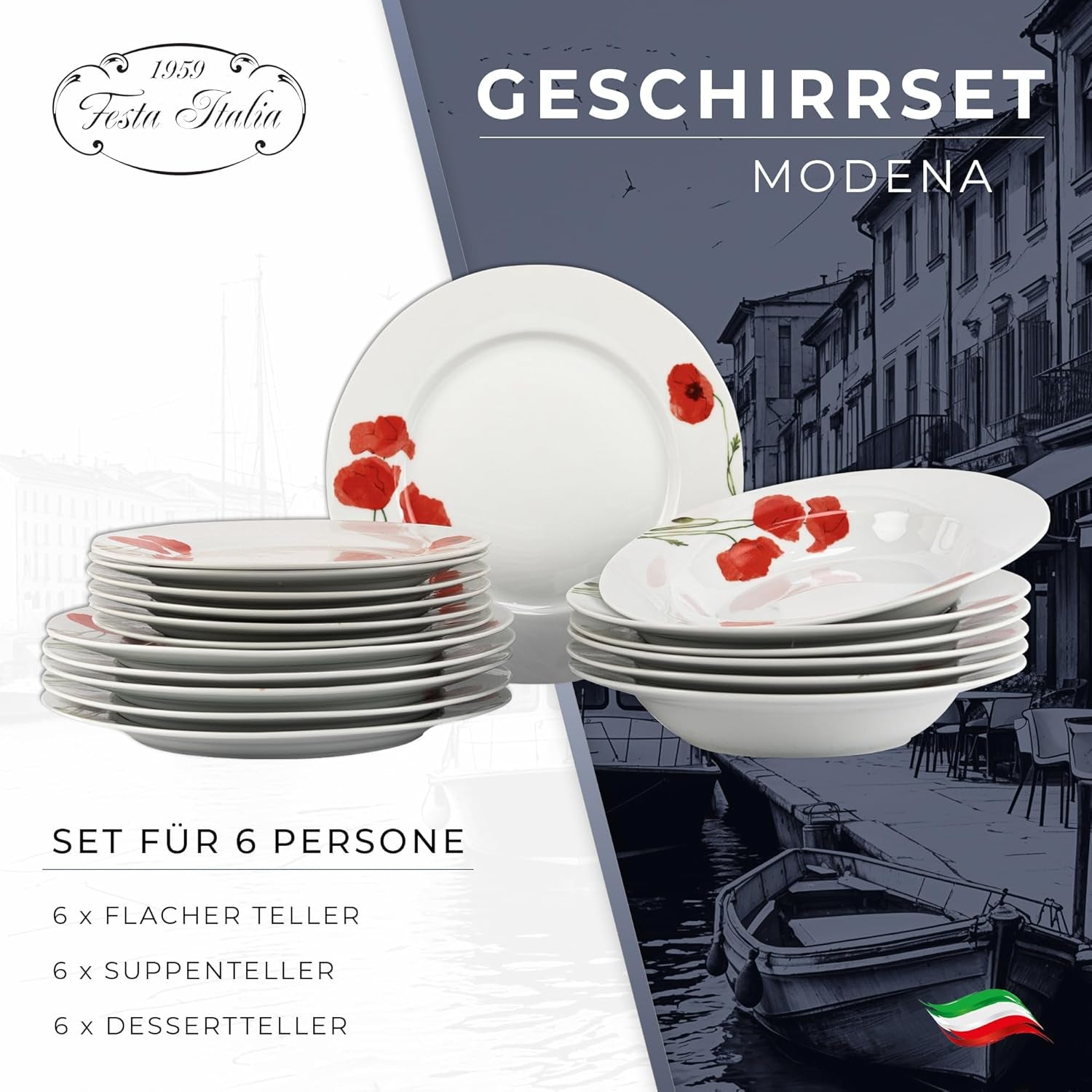 Service de table pour 6 - 18 pièces - Service de table en porcelaine - Service de table blanc - Service de bols et d'assiettes - Vaisselle moderne - Assiettes - Service de table - Service de table pour 6 personnes
