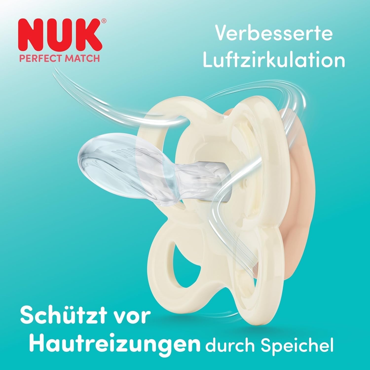 Sucettes NUK Perfect Match Air pour bébés | 0-6 mois | Orthodontic pacifiers that promote air circulation and prevent drooling | 95 % d'acceptation par les bébés** | Renard/ours en peluche | Paquet de 2