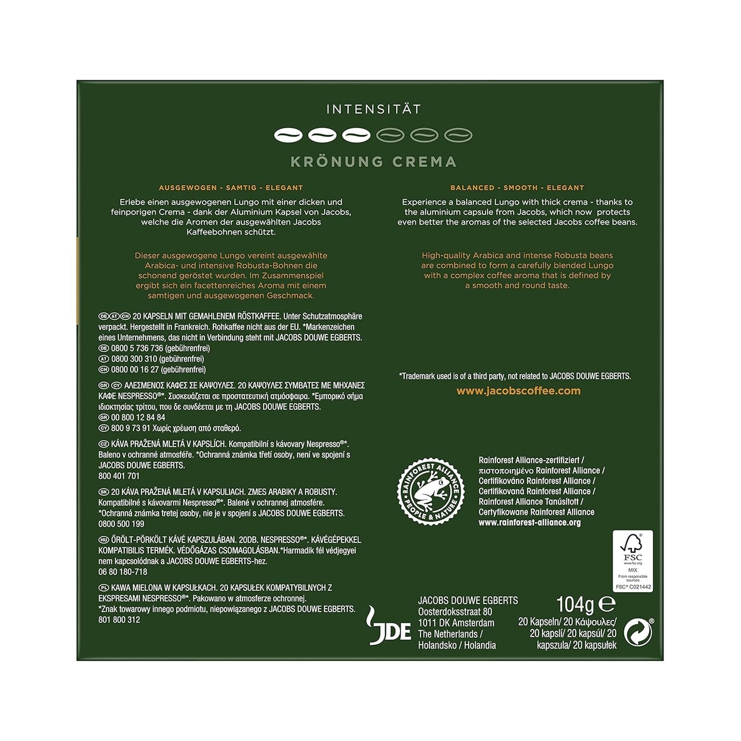 Jacobs Kaffeekapseln Krönung Crema, 10er Pack, 10 x 20 Getränke, 1040 g & Kaffeekapseln Lungo Decaffeinato- Intensität 6-200 Nespresso compatible Kapseln, 10er Pack, 10 x 20 Getränke