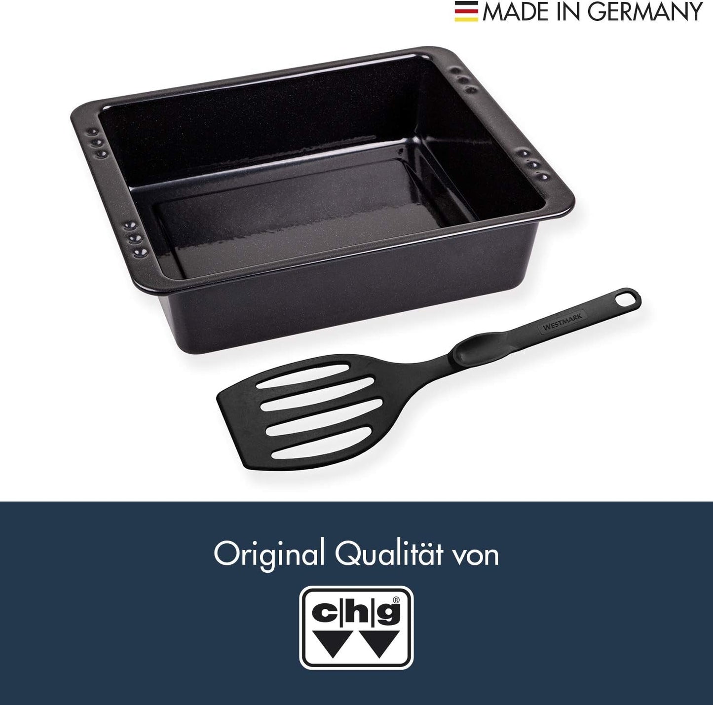 Chg SET 341-46-60 Extra Tiefe Ofenform (7,0 Cm) "Emaille" Mit Profi-Pfannenwender", Schwarz Gesprenkelt Moules et plaques pour la pâtisserie Naty Shop